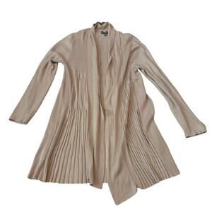 Neiman Marcus Beige Ribbed Open Front Cardigan Viscose Nylon Blend Women Size XL